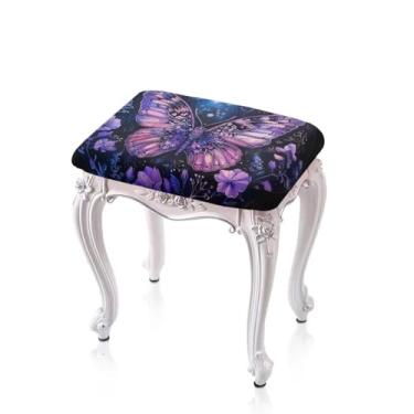 Imagem de Flashideas Conjunto de 2 capas de banco retangulares de borboleta para banco de bar com elástico para banco de bar para banco de bar para banco de metal de madeira