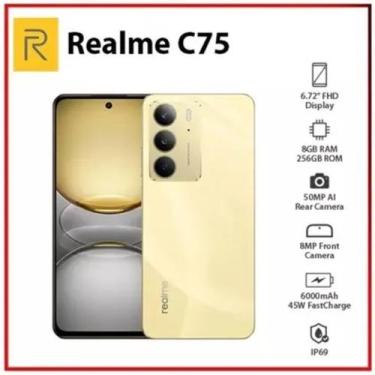 Imagem de Realme C75 Dourado 8GB 256GB NFC Celular Resistência à Água  1 ano gar