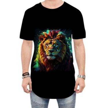 Imagem de Camiseta Longline Leão Ilustrado Cromático Abstrato Rei 4 - Kasubeck S