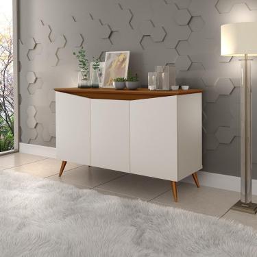 Imagem de Aparador Buffet Encanto 3 Portas Retrô Com Pés De Madeira Off White / Freijó