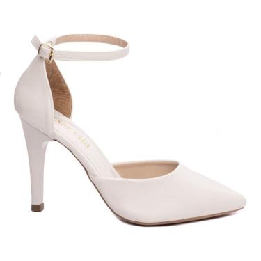 Imagem de Sapato Scarpin Salto Alto Bico Fino Saia e Blusa Off White Branco Torricella