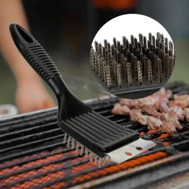 Imagem de Escova De Aço Para Limpar Grelha Churrasqueira Com Raspador