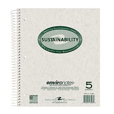 Imagem de Roaring Spring Caderno espiral de sustentabilidade reciclado Environotes, College Rule, 28 cm x 23 cm, 200 folhas, 5 matérias, cada, bolso duplo, feito nos EUA