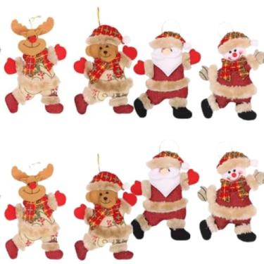 Imagem de Enfeite de Pelúcia para Árvore de Natal Papai Noel Rena Boneco de Neve com Enchimento Kit 4 Unid