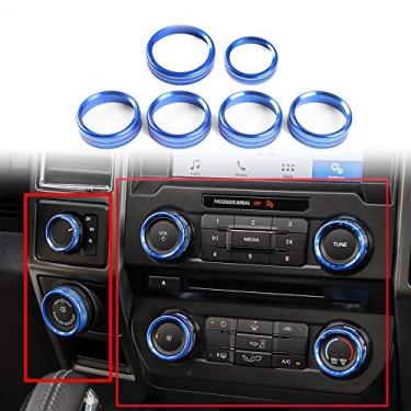 Imagem de Adequado para Ford F150 XLT 2016 2017 2018 2019 ar condicionado interno do carro e áudio e reboque e botão de interruptor 4WD botão tampa guarnição acessórios interiores (azul)