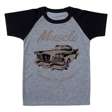 Imagem de Camiseta Raglan Infantil Cinza Carro Muscle Vintage Retro Classic Superior Performance (BR, Numérico, 12, Regular, Polialgodão)