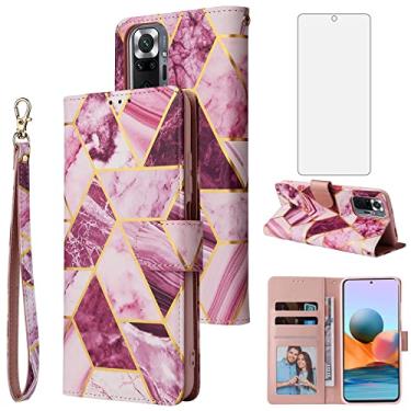 Imagem de Capa carteira compatível com Xiaomi Redmi Note 10 Pro e protetor de tela de vidro temperado de couro com suporte para cartão, acessórios de celular, capa para celular Redme Note10 10Pro Max, mulheres