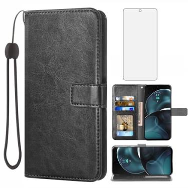 Imagem de Asuwish Compatível com Motorola Moto G14 capa carteira protetora de tela de vidro temperado e capa flip de couro suporte suporte acessórios celulares capas de telefone para MotoG14 mulheres homens