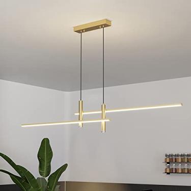 Imagem de Lâmpada pendente linear de escurecimento contínuo de 31W com iluminação de lustre de teto LED regulável remoto para sala de jantar Luminária de mesa Lâmpada de cozinha, preto/dourado 120 c