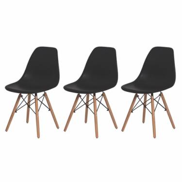 Imagem de Kit 3 Cadeiras para Mesa Sala de Jantar Cozinha Restaurante Charles Eames Eiffel Base Madeira (Preto)