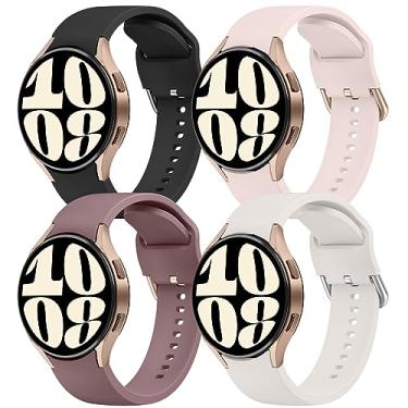 Imagem de AK Pulseiras compatíveis com Samsung Galaxy Watch 5 de 40 mm e 44 mm, pulseiras Galaxy Watch 5 Pro de 45 mm, pulseiras Galaxy Watch 4, pulseira clássica para Galaxy Watch 4, pulseira esportiva de 20 mm ajustável de silicone para Galaxy Watch 5/4 mulheres e homens (rosa areia/violeta fumaça/luz das e