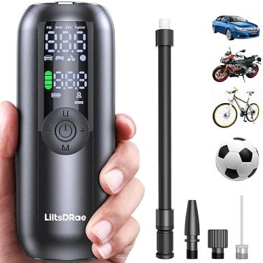 Imagem de LILTSDRAE Bomba de bicicleta mini inflador de pneu compressor de ar portátil 150PSI sem fio, desligamento automático com válvula Presta e Schrader bomba elétrica (Bateria de 4000mAh sem fio)