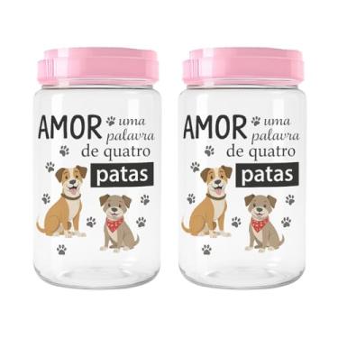 Imagem de Kit 2 Potes Porta Ração Comedouro Petiscos 1,9 Litros Cachorro Gato Multiuso Tampa De Rosca Com Alça (Dog Rosa)