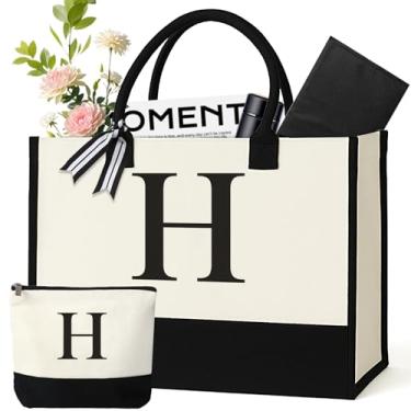 Imagem de GENGBIN Sacola de lona personalizada, presente monograma com zíper para mulheres, Branco, One Size