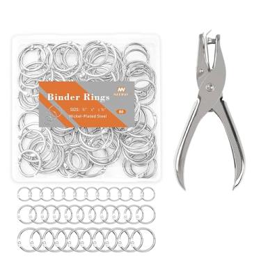 Imagem de NEEWAY 80 anéis de fichário de folhas soltas tamanhos variados (0,75, 1, 1,2 polegadas), anéis de livro com furador único, clipes de anel, anéis de metal para artesanato, cartões de índice, prata
