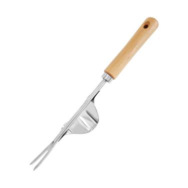 Imagem de PDETVEO Ferramenta de remoção de ervas daninhas de jardim, extrator de ervas daninhas de aço inoxidável em forma de V com cabo ergonômico de madeira, garfo manual resistente para gramado, terra