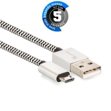 Imagem de Kit 5 Cabo Micro USB para USB Revestido com Tecido - Preto - 2,5m - CI