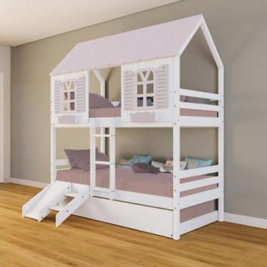 Imagem de Treliche Casinha Bela Kit Escada/escorregador - Madeira Maciça Branco/