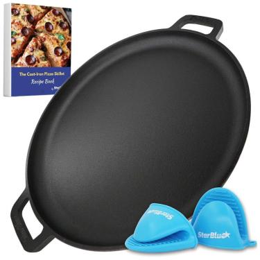Imagem de Frigideira de Ferro Fundido para Pizza com Alças de Silicone, STARBLUE SB GV 400, Preto