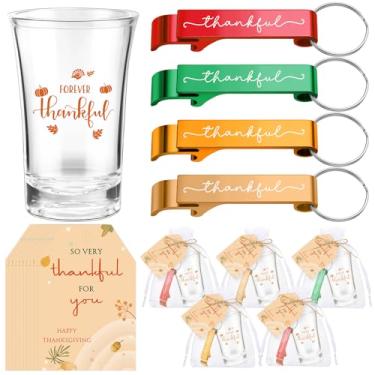 Imagem de Yungyan Conjunto de 12 lembrancinhas de festa de Ação de Graças a granel Presentes de Ação de Graças Chaveiro Abridores de Garrafas Copos de Acrílico Outono Cartões de Agradecimento Presente de