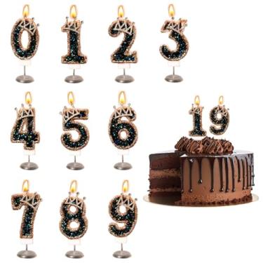 Imagem de Conjunto de velas de aniversário de coroa de 1 peça - decoração de topo de bolo com número reutilizável, laço de base preta para festa de aniversário de princesa, preto, 7