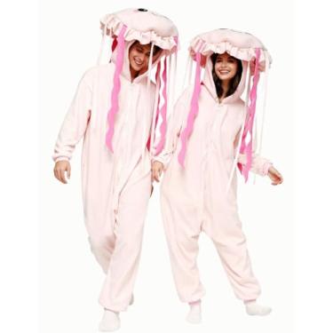 Imagem de ABPTBAZ Pijama adulto de água-viva para cosplay de animais, roupa de dormir de Halloween, roupa de casa para mulheres e homens, Novo macacão de água-viva, M
