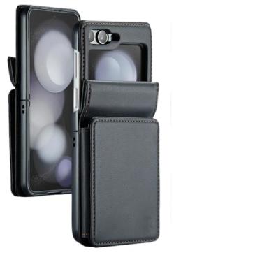 Imagem de para Samsung z flip5 Bolsa carteira capa de couro para Samsung Galaxy Z Flip 5 5G Flip5 capa protetora contra queda com slot para cartão, preta, para Samsung z flip 5