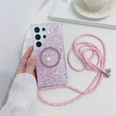 Imagem de Capa com alça transversal e glitter para Samsung Galaxy S22 S23 S24 Ultra S21 Fe A13 A33 A34 A35 A52 A53 A54 A55 (para Samsung S23Ultra/PinkCX GS)