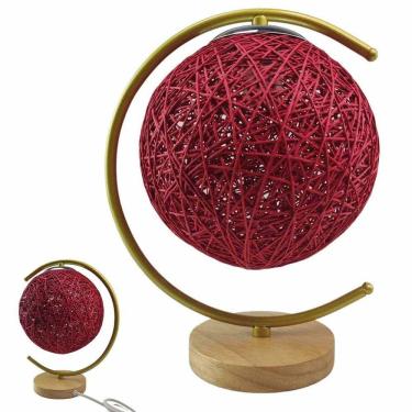 Imagem de Luminaria Abajur Meia Lua Cupula Bola Rustica Base Madeira Quarto Sala Enfeite Casa