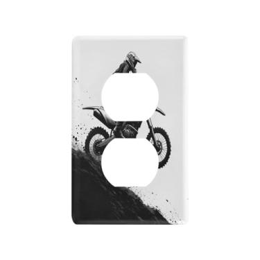 Imagem de Blueangle Placa de parede de tomada frente e verso Motocross Rider, tamanho padrão, placas de cobertura de tomada elétrica de 1 gangue para decoração de quarto de escritório em casa, 4,53 x 2,76