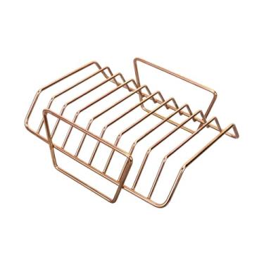Imagem de Gralara Suporte para costelas, ideal para forno, assador de carne em aço inoxidável 304, perfeito para camping e churrasco, Rosa Ouro