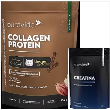 Imagem de Kit Collagen Protein Chocolate Língua de Gato de 450g+Creatina 100% Monohidratada de 300g-Pura Vida