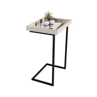 Imagem de Mesa De Apoio Sofa Jb 4774 Luxo Off White Pe Preto - Moveis Jb