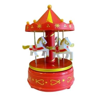 Imagem de Música carrossel cordas caixa de música quarto de bebê decoração cavalo 20 cm (Vermelho)