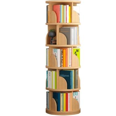 Imagem de Torre de estante rotativa de nível, estante giratória Lazy Susan, prateleira giratória 360 de armazenamento de livros carrossel redondo, organizador de canto espiral giratório vertical, madeira