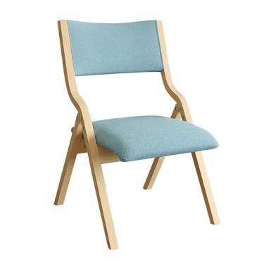 Imagem de Cadeira de jantar dobrável de madeira portátil com assento estofado de linho para escritório, festa, evento - Cadeira de atividade dobrável azul