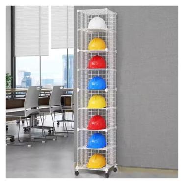 Imagem de Caixas de armazenamento empilháveis de capacete de segurança com rodas - Rack organizador de capacete rígido ajustável para construção, oficinas e varejo - Moldura de arame de ferro branco durável