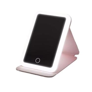 Imagem de Espelho retrovisor de mesa dobrável LED para cosméticos com refil de luz, portátil, mesa, quarto, maquiagem, recarregável, espelho de maquiagem (rosa)