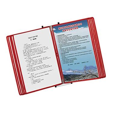 Imagem de Rack de exibição de catálogo de montagem em parede vermelho - sistema de referência e exibição de 10 páginas, pasta flip de metal de 20 folhas para pendurar na parede organizada, perfeita para