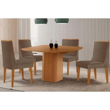 Imagem de Sala Jantar Mesa Maldivas Tampo Curvo 90cm+4 Cadeiras Dakota Madeira N