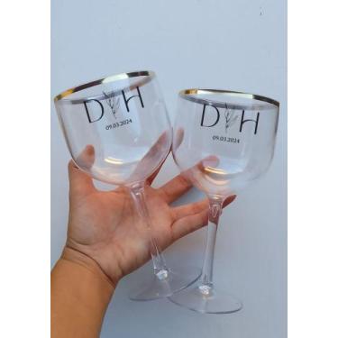 Imagem de Kit 10 taças de gin personalizadas cristal com borda dourada aniversár