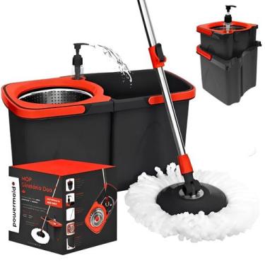 Imagem de Mop Giratório Esfregão Balde Duplo Cesto Centrífuga Aço Inox Dispenser