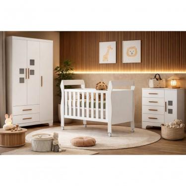 Imagem de Quarto Infantil Completo com Berço Que Vira Cama Magia com 4 Portas 4 Gavetas em MDF Mobibaby