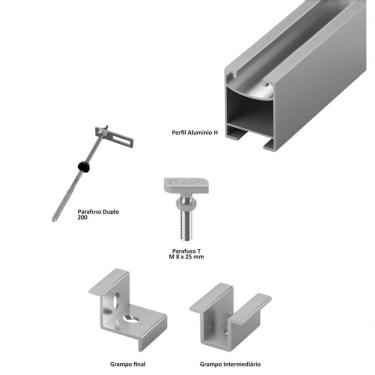 Imagem de Estrutura para Fixação em Telha Fibrocimento com Madeira para 04 Placas Retrato 4,80mts 30-35mm Completa Pratyc