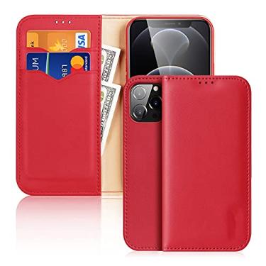 Imagem de GSYH Capa carteira para iPhone 13 Pro Max (6,7 pol), capa flip carteira de livro de couro real com compartimento para cartão, fecho magnético e suporte embutido para iPhone 13 Pro Max, vermelho
