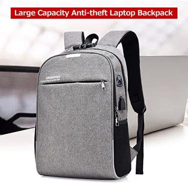 Imagem de Mochila,Mochila para laptop de 15,6 polegadas, bolsa de negócios anti-roubo de grande dade com trava de senha externa USB e interface de fone de ouvido preto