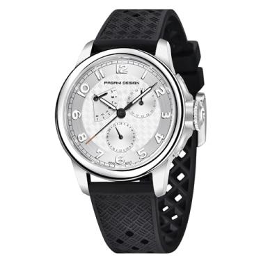 Imagem de Pagani Design Relógio masculino multifuncional de quartzo com pulseira de silicone analógico Japão VH88 movimento safira vidro à prova d'água data semana, Branco, Quartzo