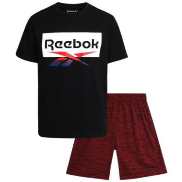 Imagem de Reebok Conjunto de shorts para meninos – Camiseta de desempenho de 2 peças e shorts de ginástica de basquete (8-12), Preto/vermelho, 8