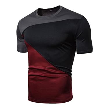 Imagem de Camiseta masculina gola redonda combinando cores de secagem rápida manga curta slim fit camiseta atlética, Cinza, M