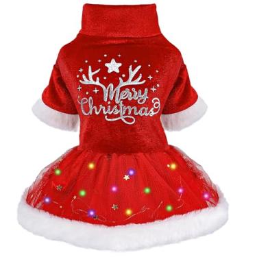 Imagem de Sebaoyu Feliz Ano Novo Vestido Para Cachorro Suéter De Natal Para Cães, Suéter Com Luz Led De Natal Para Cachorro De Inverno Para Cães Pequenos Menina, Fantasias De Natal Para Cães, Roupas Para Gatos